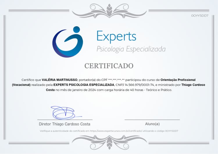 imagem do Certificado Orientação Profissional